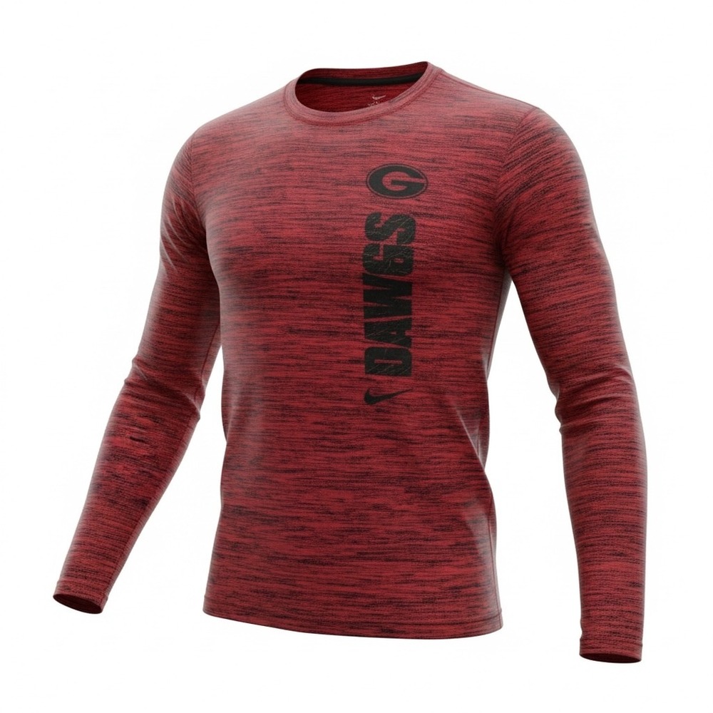 Nike Georgia Bulldogs Dawgs Dri-FIT Long Sleeve Shirt Red Space Dye Mens Medium
